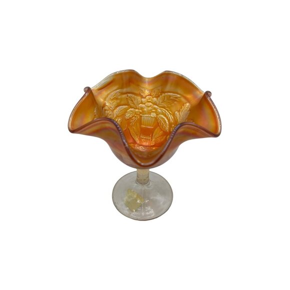 Vintage Fenton Marigold Carnival Glass Peacock and Urn Compote 5 1/2" - Picture 2 of 16